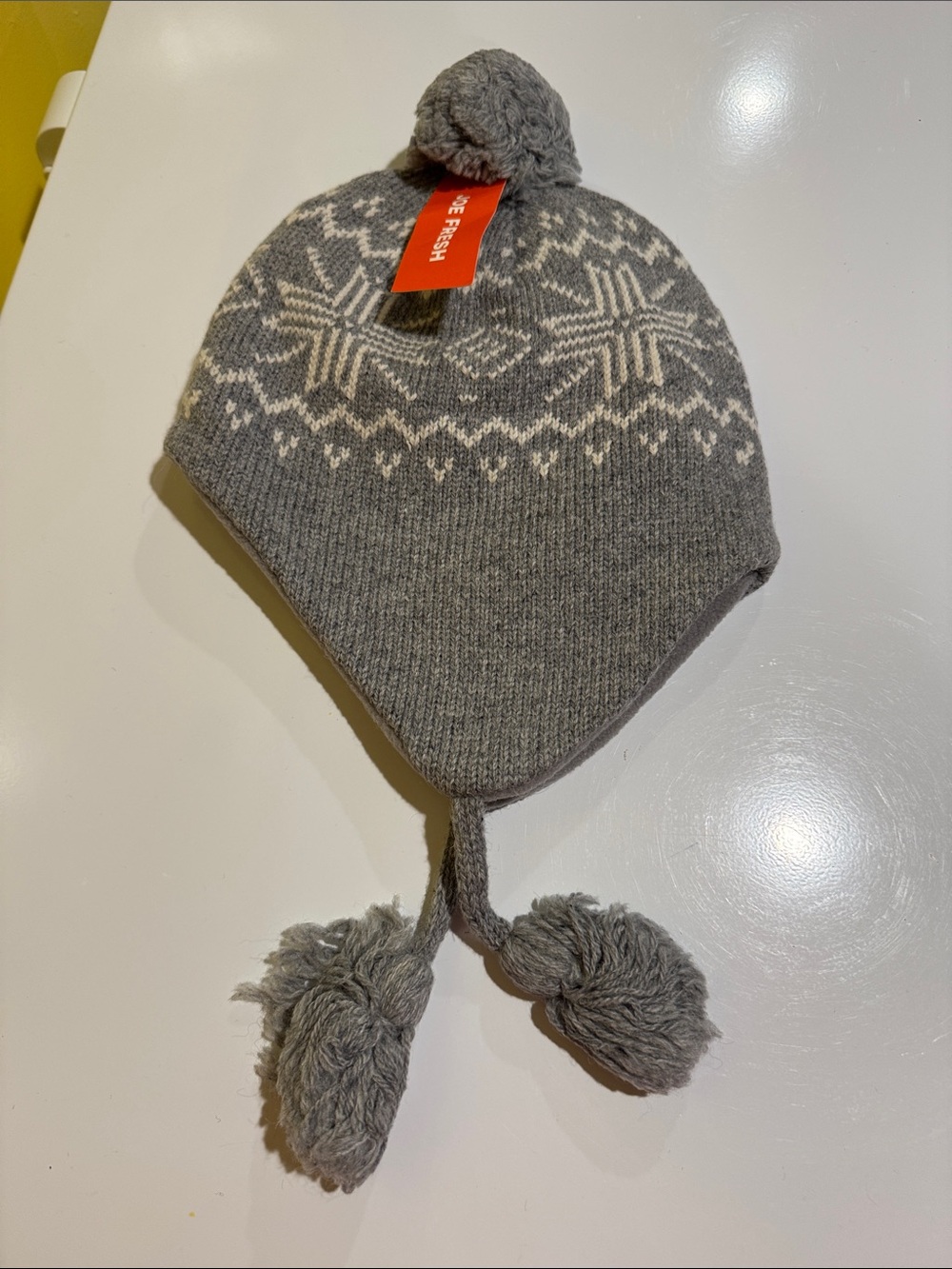 Joe Fresh Gray Knit Pom Pom Earflap Hat